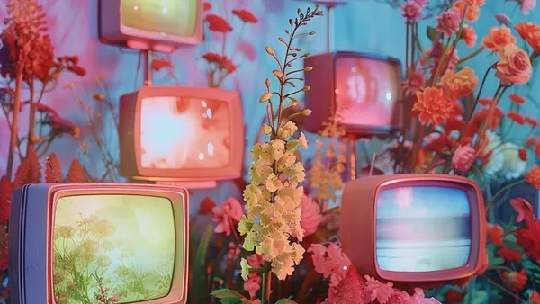 Koláž v retro stylu: řada vintage fotografií v oblouku jako snímky v karuselu, z každé vychází malá papírová bublina s popiskem.